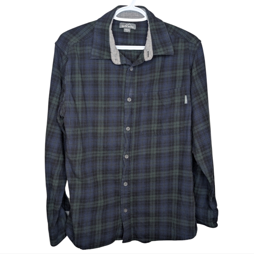 Eddie Bauer Green Blue Plaid Flannel Button-up Shirt Mens Medium